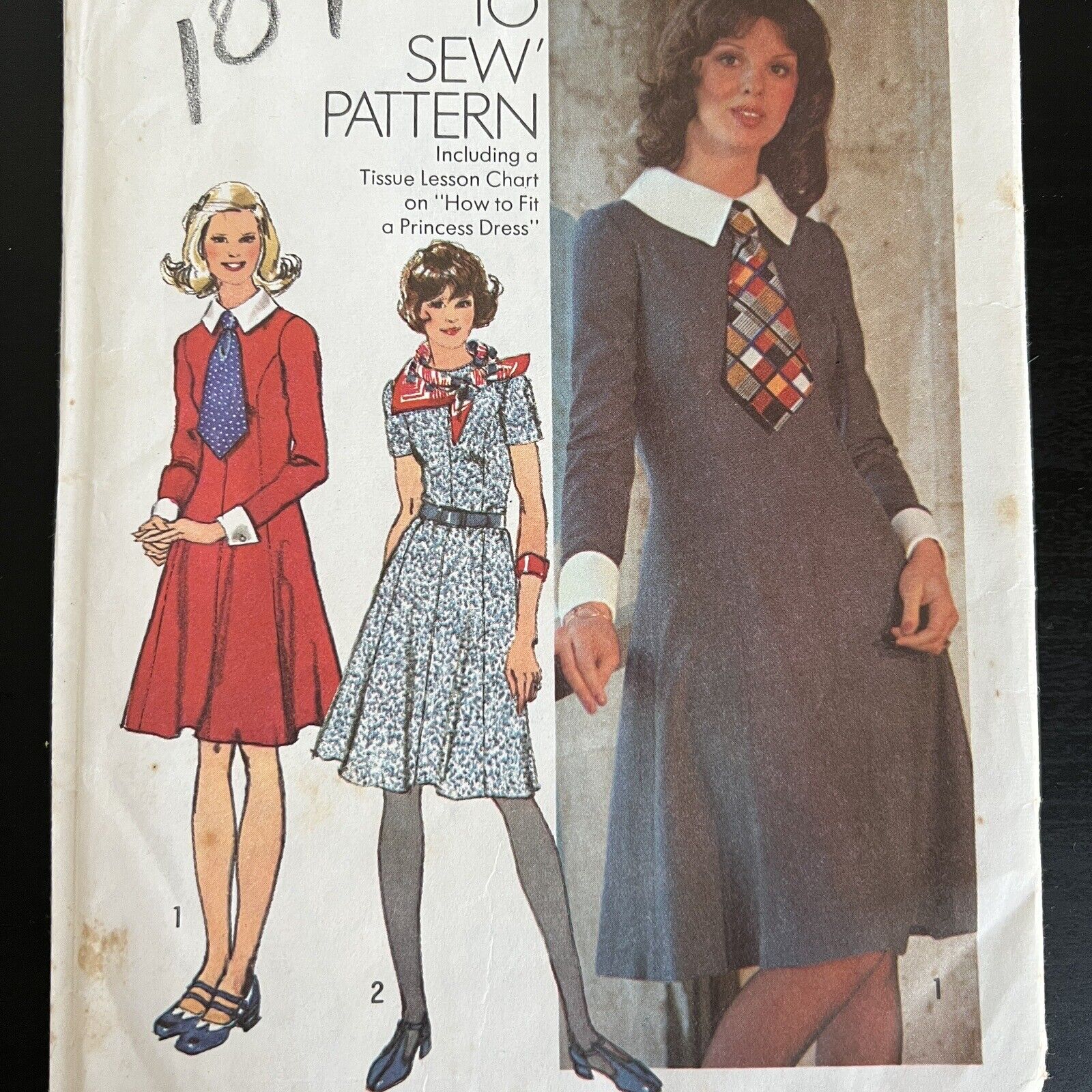 vintage 1970s Simplicity 5152 Collared Princess Dress Tie Sewing Pattern 18 CUT