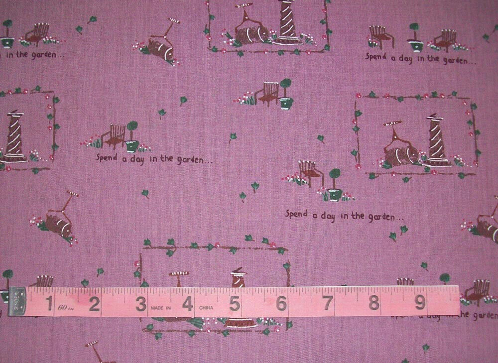 Vintage Light Weight Pink With Garden Designs Cotton Blend Fabric 2 Yards x 45\
