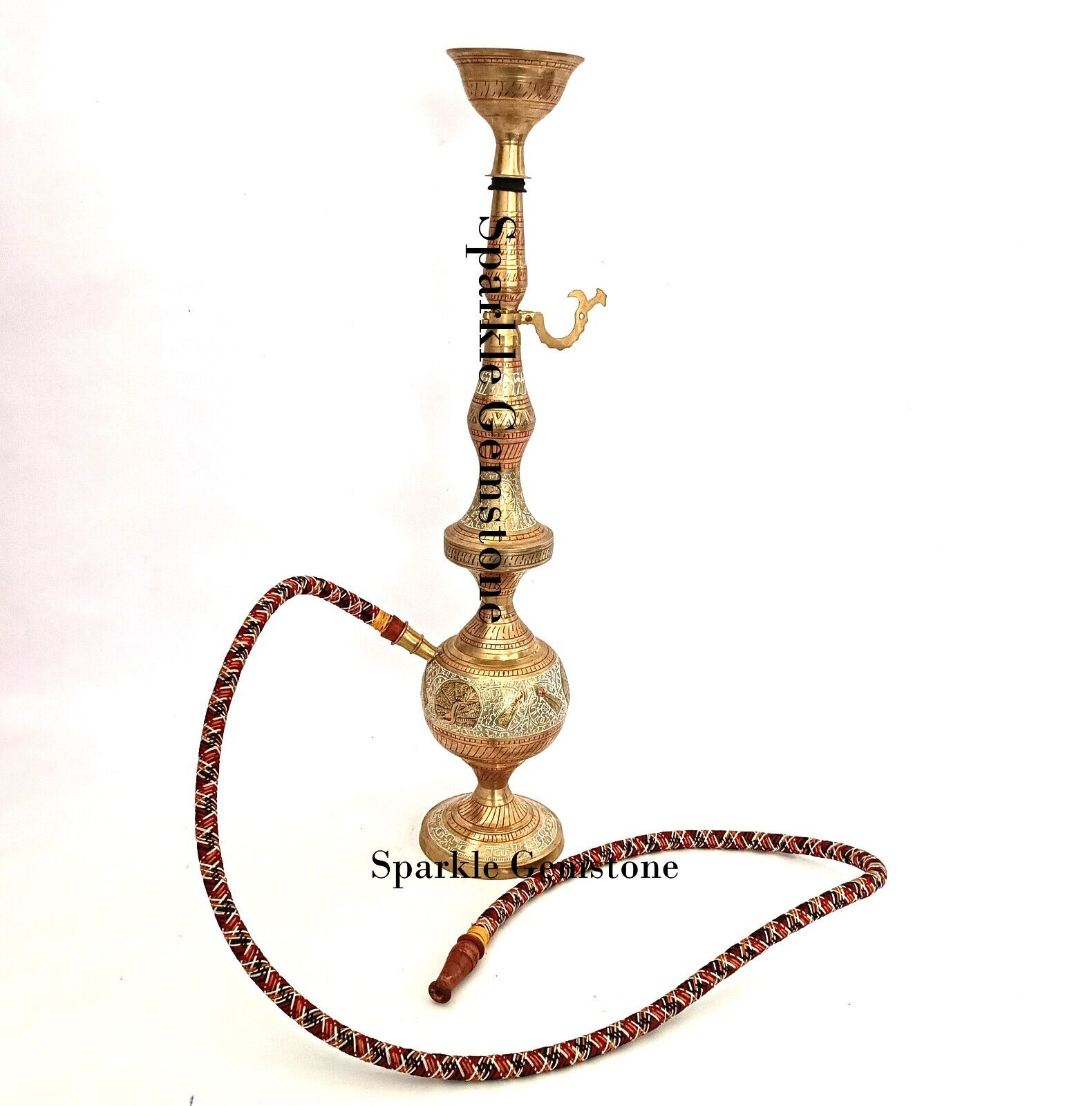 Handmade Pure Brass Leaf and Embossed Designed Hookah Height 22 Inch Or 55 CM