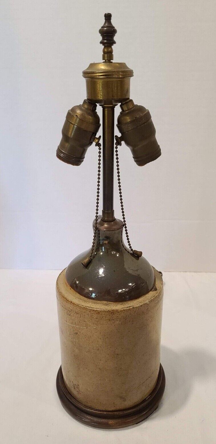 Vintage Antique Ceramic Pottery Stoneware Salt Glaze Crock Lamp Light Primitive