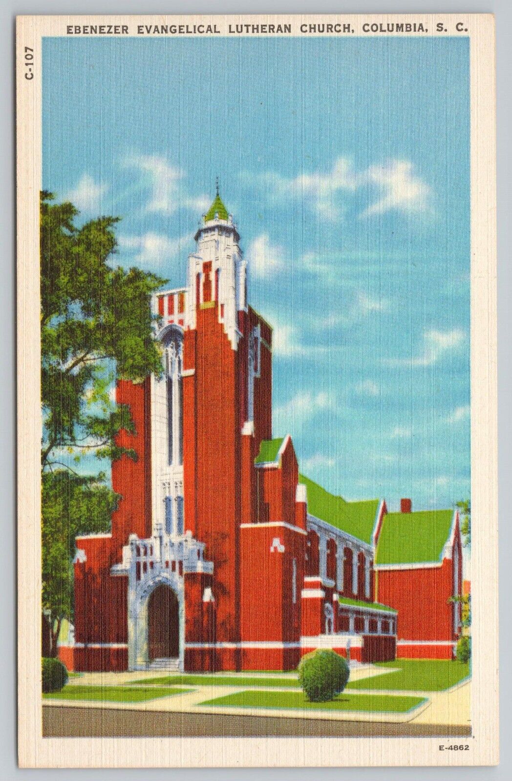 Ebenezer Evangelical Lutheran Church Columbia South Carolina Linen Postcard