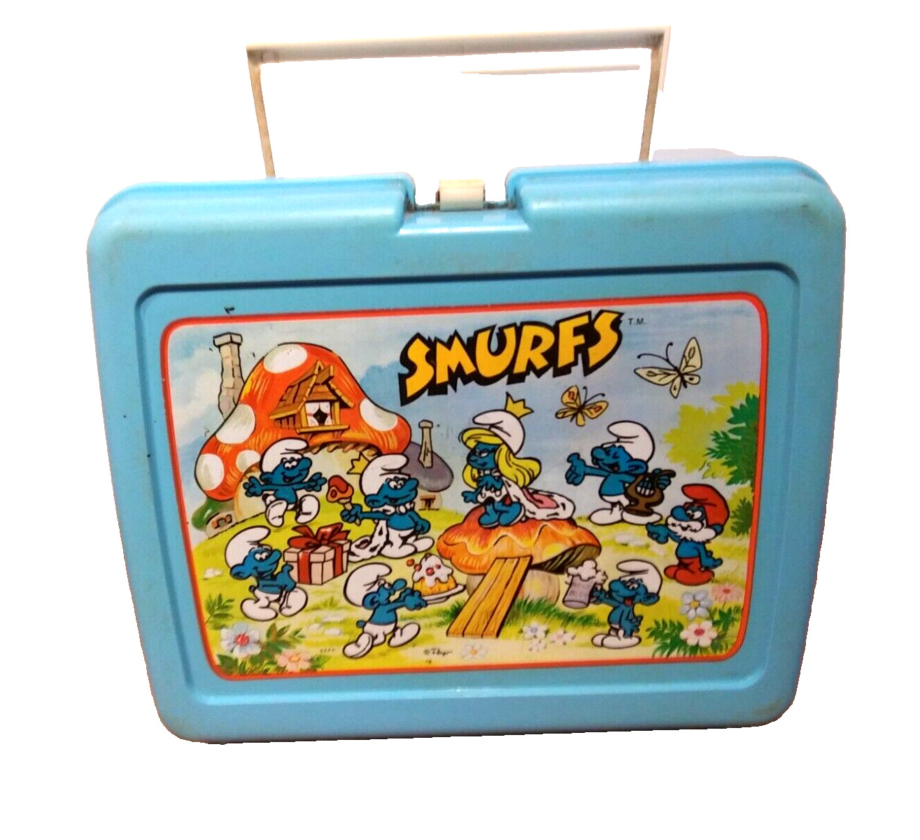 Vintage 1980s Smurfs Lunchbox No Thermos-Plastic-Great Graphics-Cartoon-USA Made