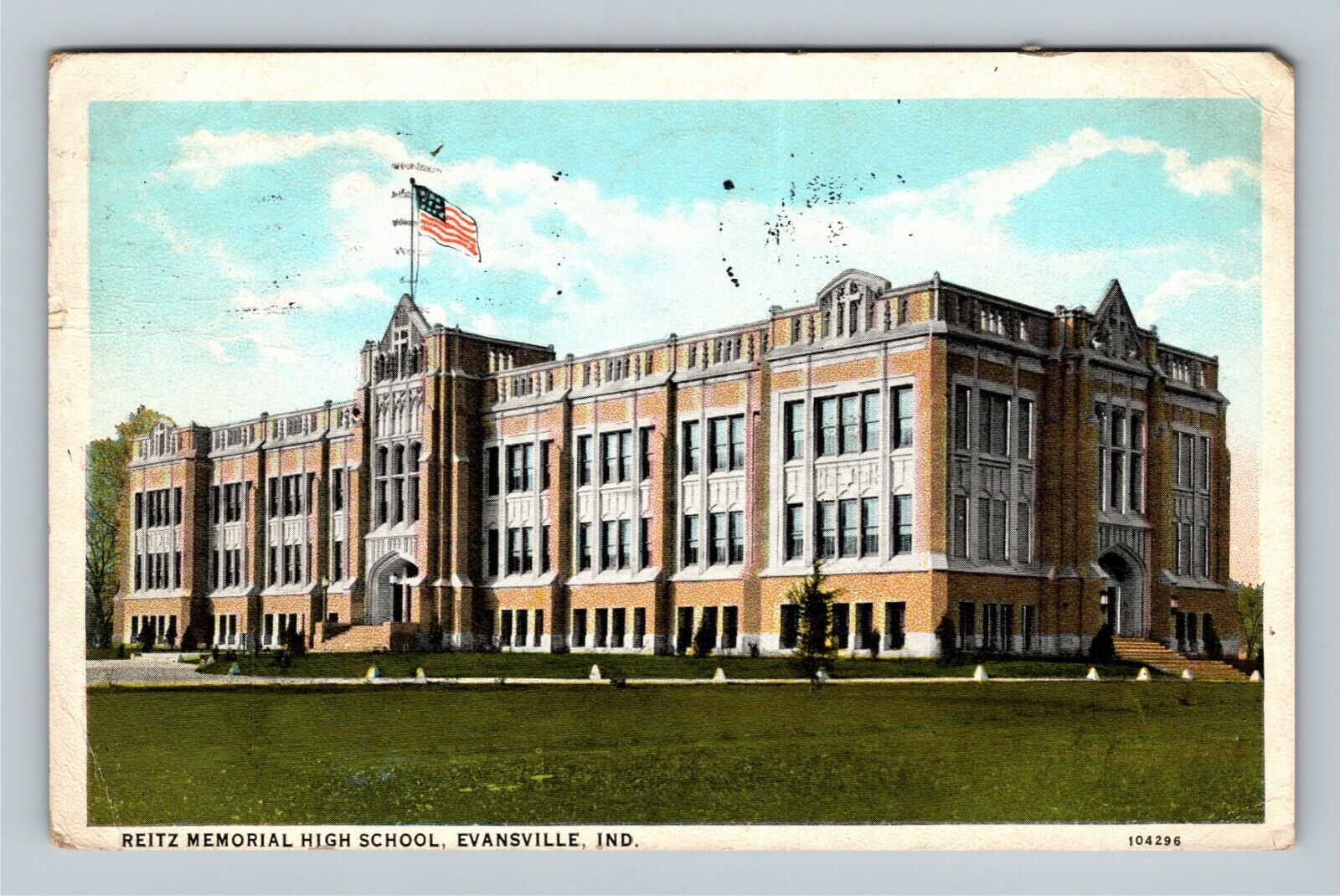 Evansville IN-Indiana Reitz Memorial High School Building c1929 Vintage Postcard
