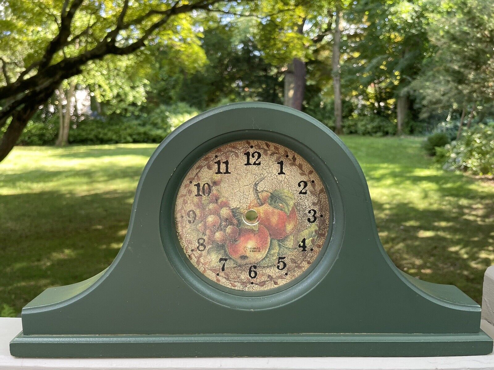 Vintage Wood Mantle Clock Les Horloges de Beauce Quebec Canada Fruits