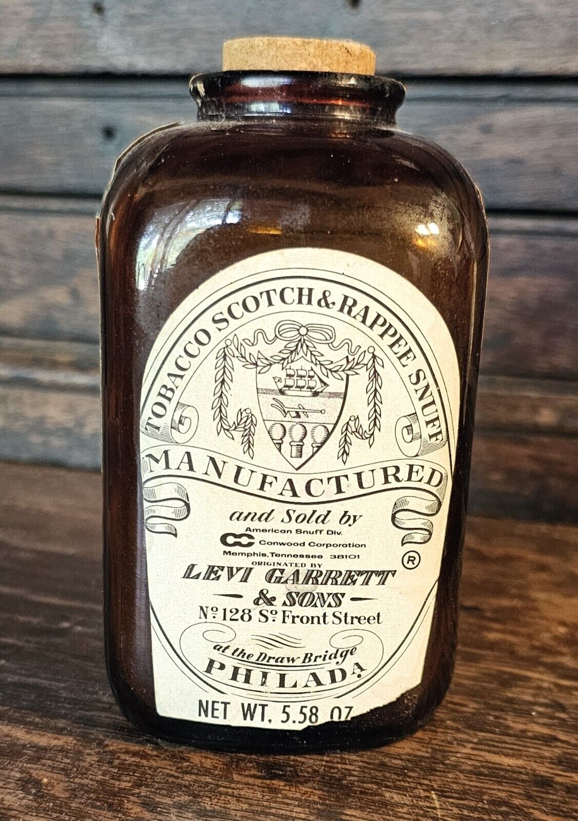 Antique Levi Garrett & Sons Tobacco Scotch Rappee Snuff Bottle with Cork