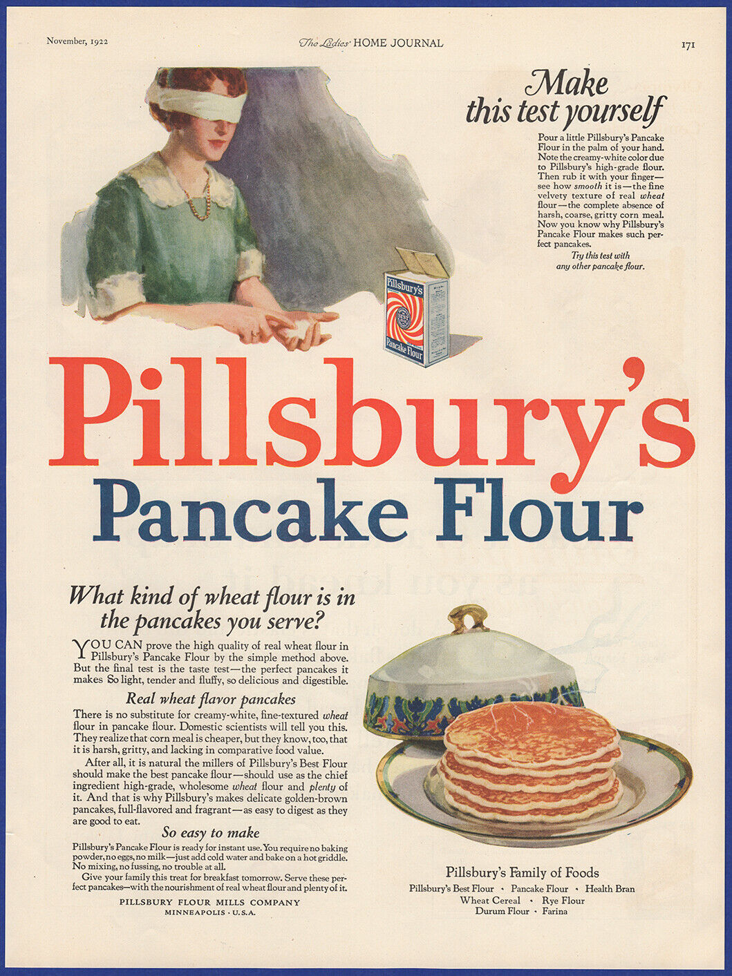 Vintage 1922 PILLSBURY\'S Pancake Flour Kitchen Breakfast Ephemera 1920s Print Ad
