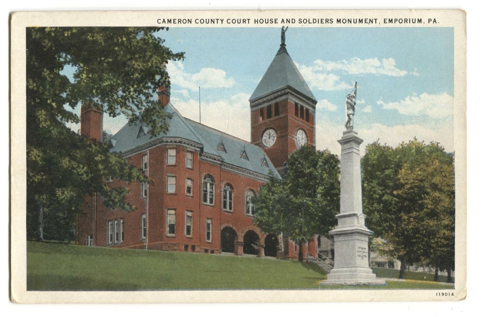 Postcard Cameron County Court House Soldier Monument Emporium PA 