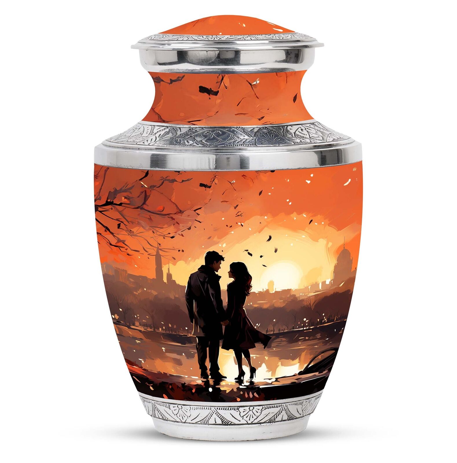 Silhouette of Love in City of Echoes Large Memorial Urns For Ashes Size 10\