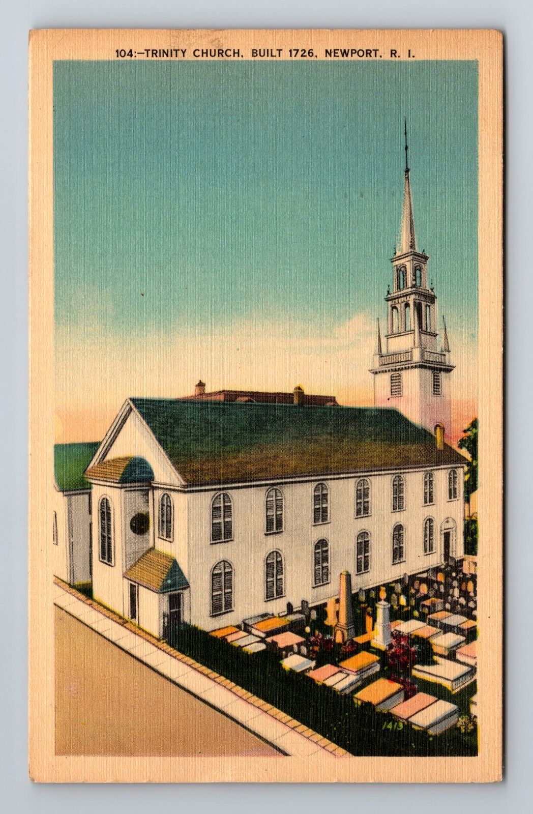 Newport RI- Rhode Island, Aerial Trinity Church, Religion Vintage c1950 Postcard