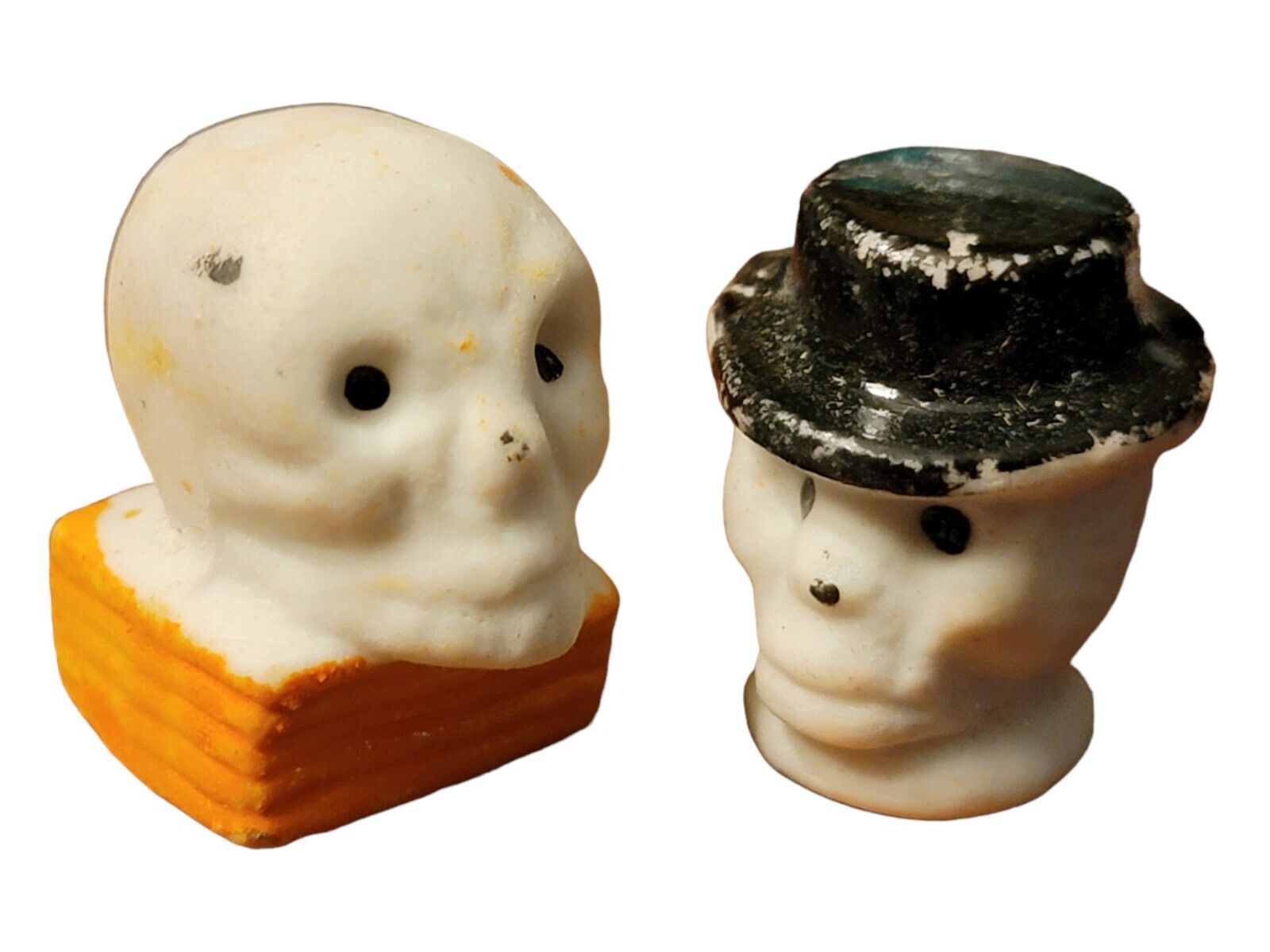 Rare Vintage 1930\'s Porcelain Halloween Skull Carnival Prize Toy Pencil Toppers