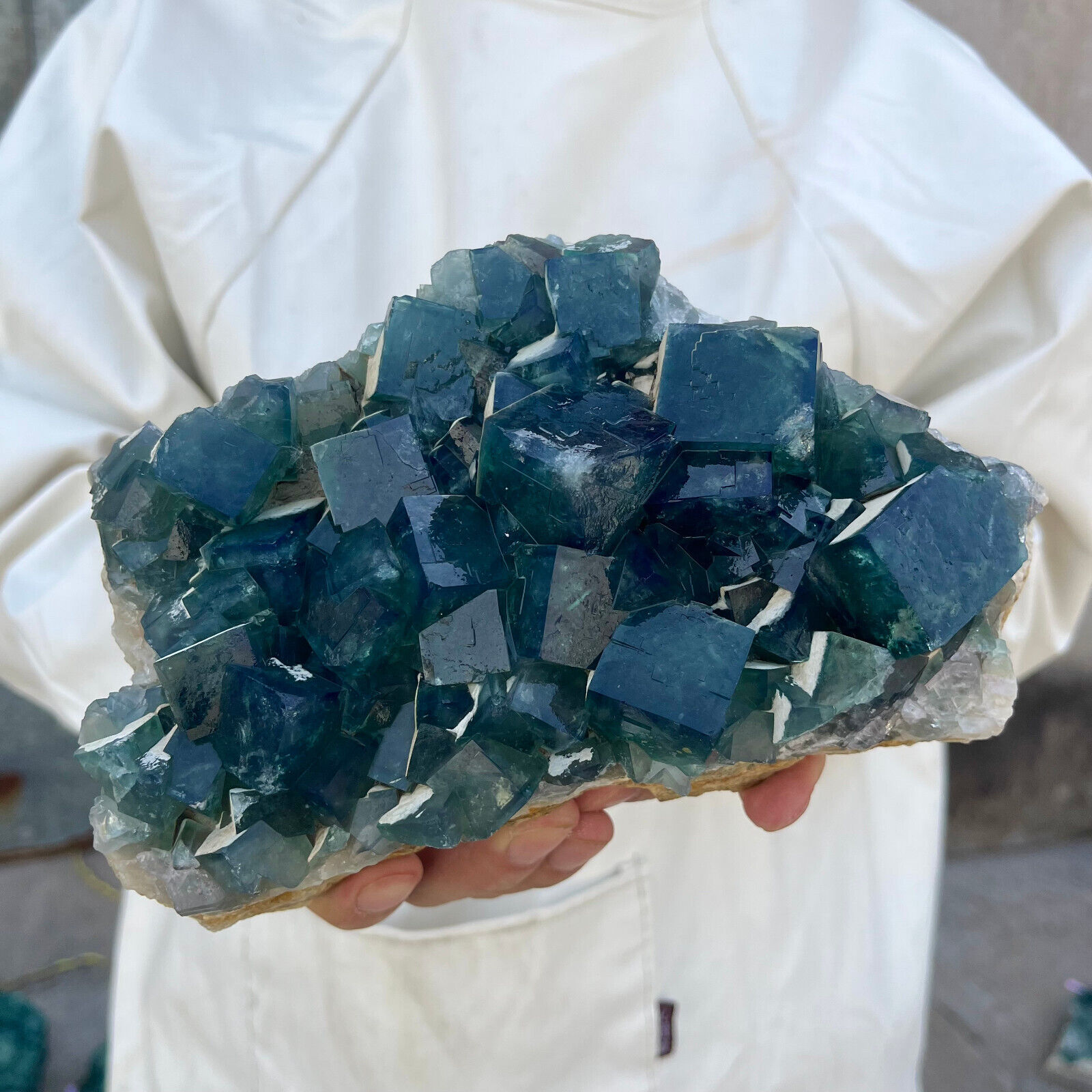 5.5LB Large Natural green cubic fluorite quartz crystal cluster mineral specimen