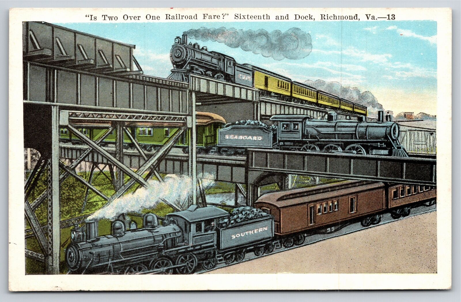 Richmond Virginia~Is 2 Over One RR Fare 16th & Dock~Vintage Postcard