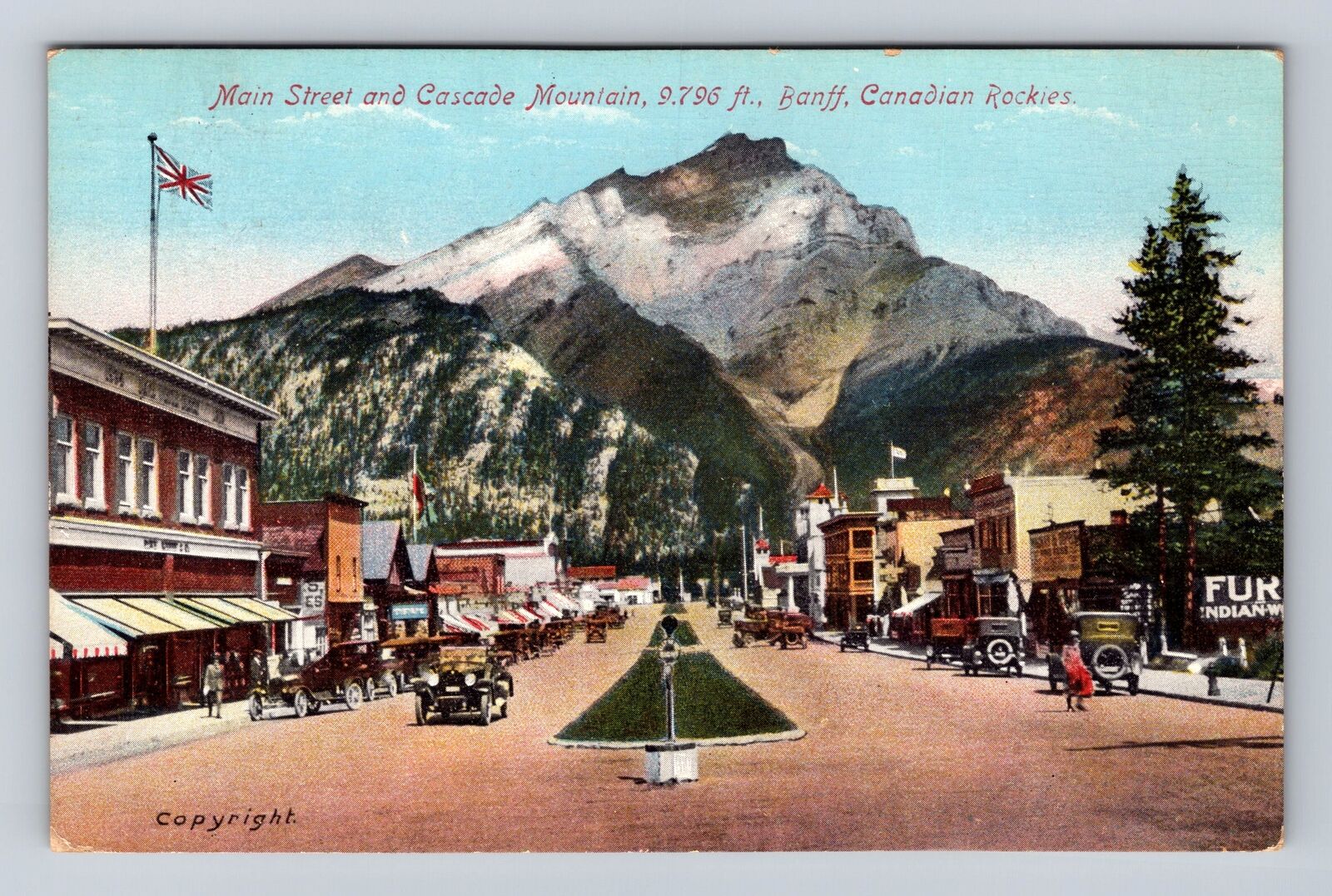 Banff Alberta-Canada, Main Street, Cascade Mountain, Antique Vintage Postcard