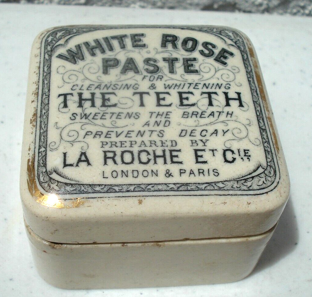 Antique (ca 1895) La Roche Et Cie, SCARCE English/French Tooth Paste jar pot lid