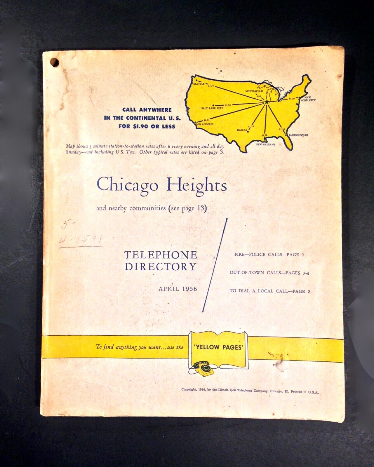 1956 Chicago Heights IL And Surrounding Suburbs Bell Telephone Book Directory