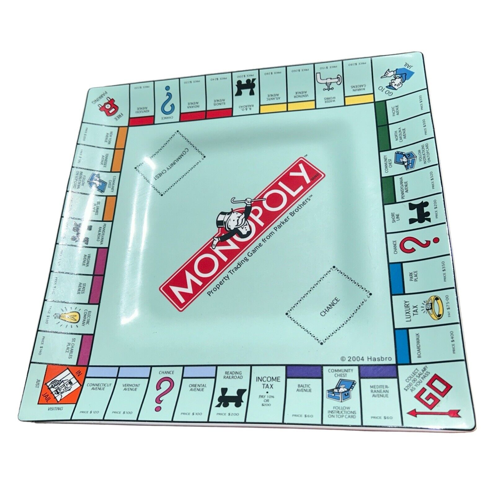 Vtg 2004 Monopoly 12 1/2'' Ceramic Serving Platter. Monopoly Game Board W/box