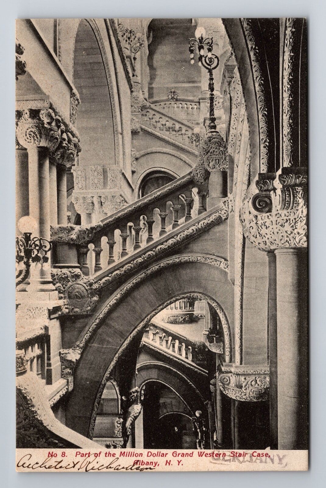 Albany NY-New York, Grand Western Stair Case, Antique, Vintage Souvenir Postcard