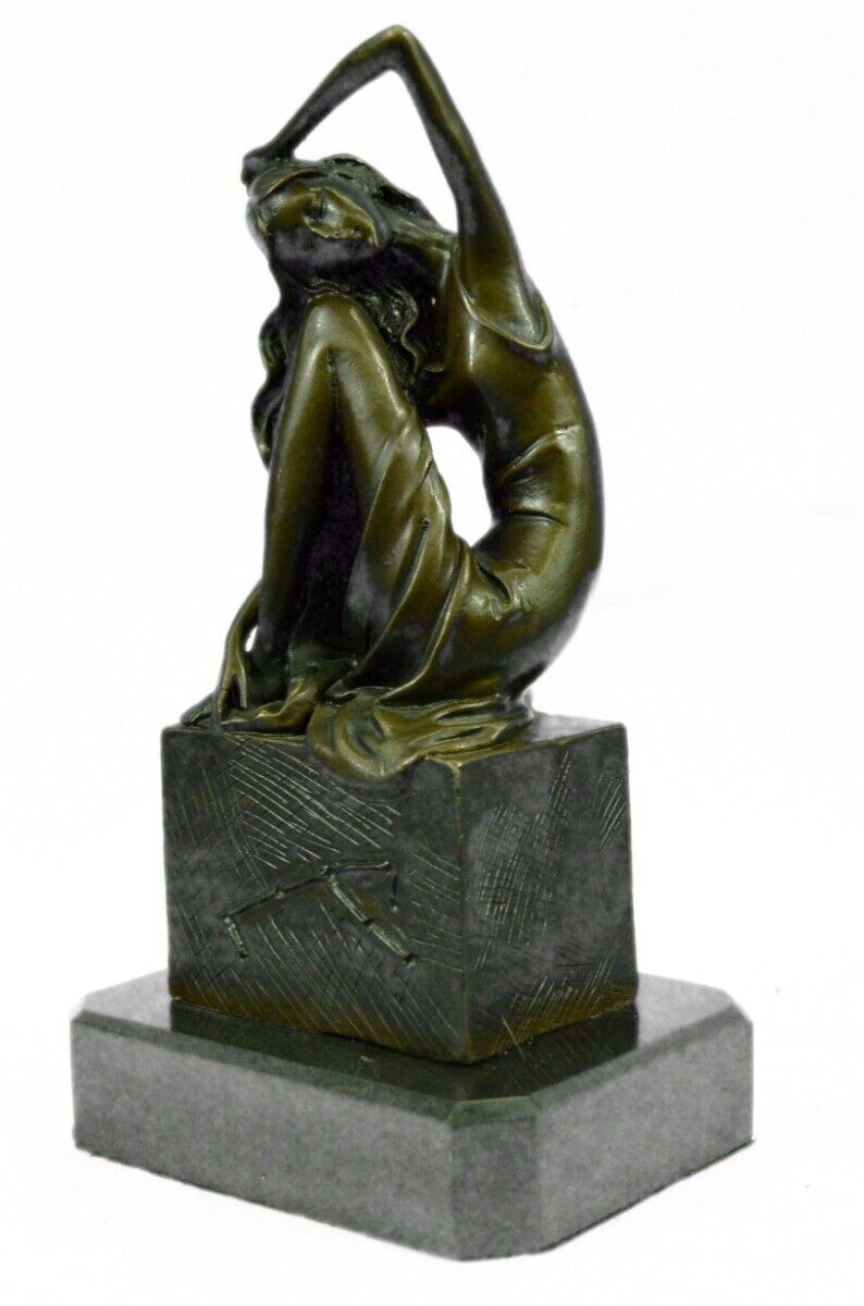 Nude Girl Sitting in a Model Pose Bronze Sculpture Marble Statue by Jean Patoue