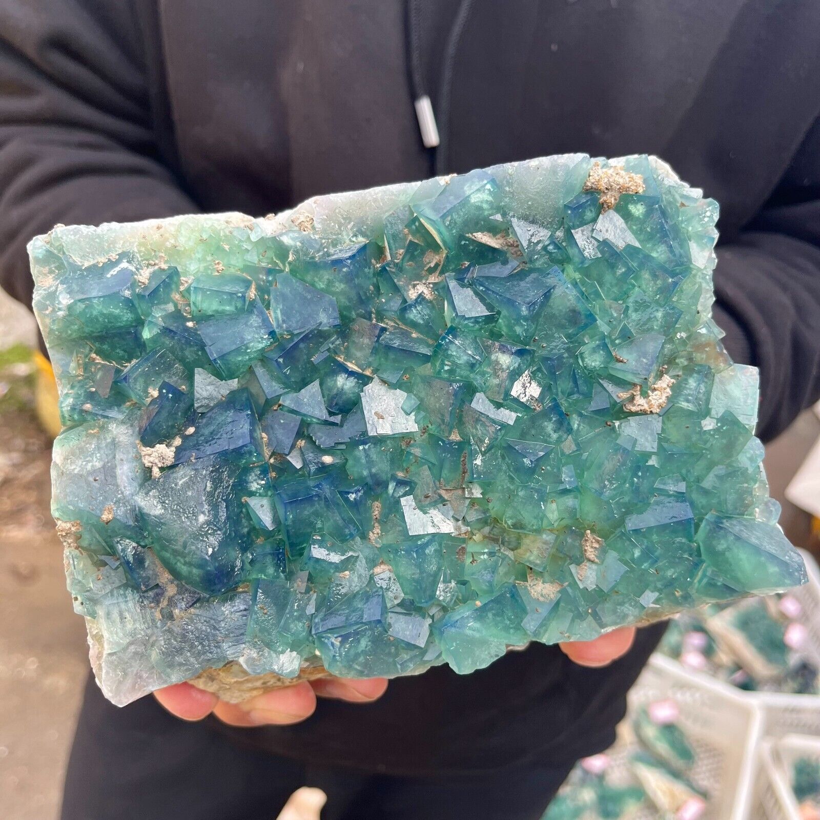 5.1lb Large NATURAL Green Cube FLUORITE Quartz Crystal Cluster Mineral Specimen