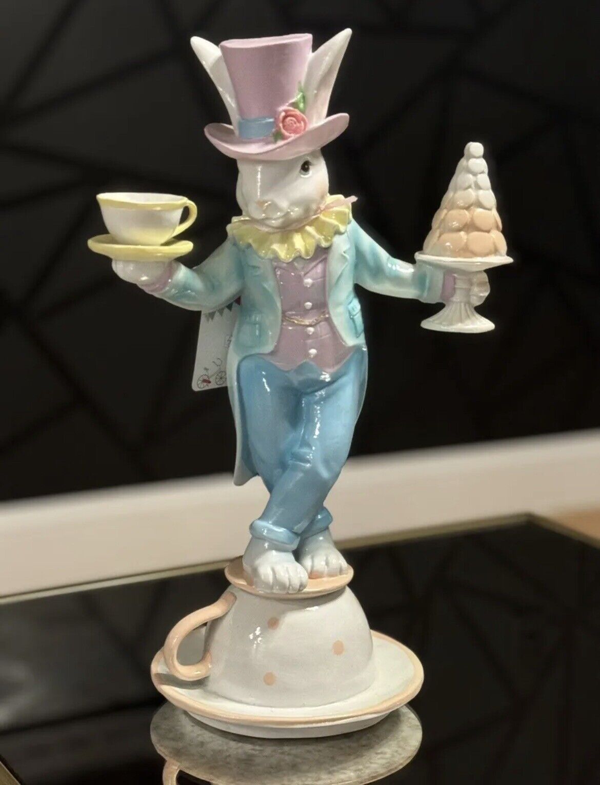 16”  2024 Cottontail Lane PASTEL Mad Hatter Easter Rabbit Teacup Cute W Cupcakes