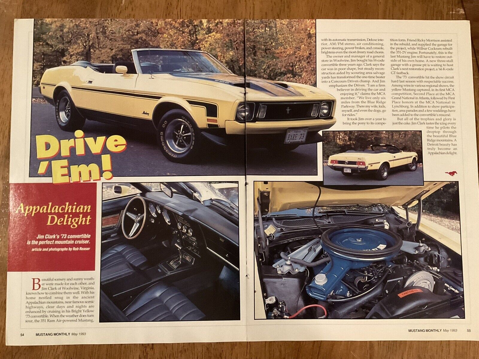 1973 Ford Mustang Convertible 351 Ram Air -Original 1993 Magazine Article AR-1