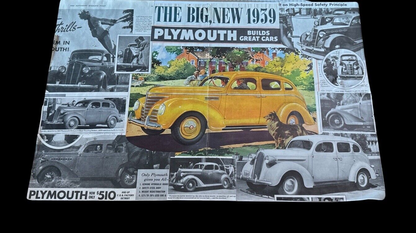 1939 PLYMOUTH ADS BOARDED FOR MAN CAVE/UNFRAMED