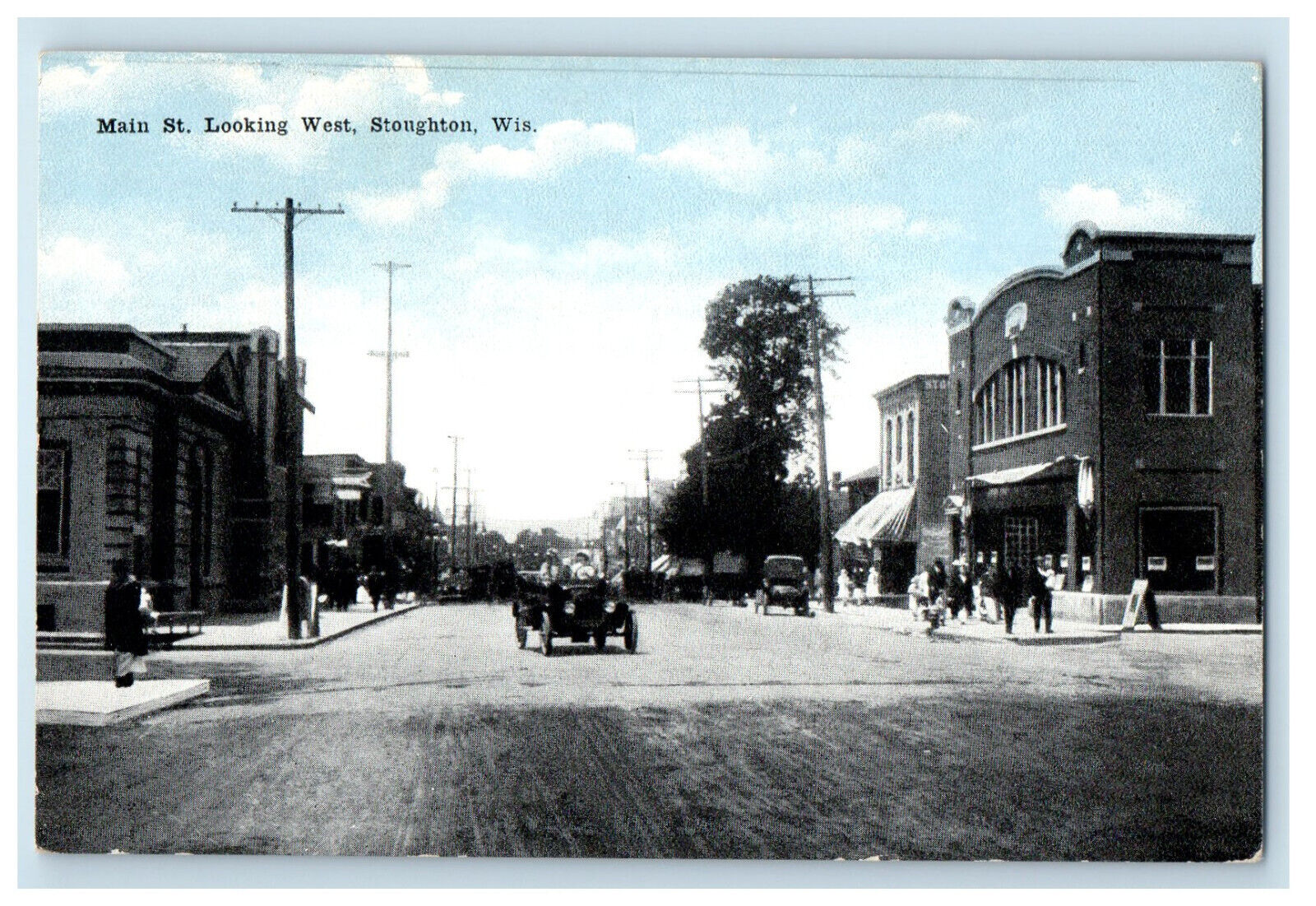 c1910 Main Street Looking West Stoughton Wisconsin WI Unposted Postcard