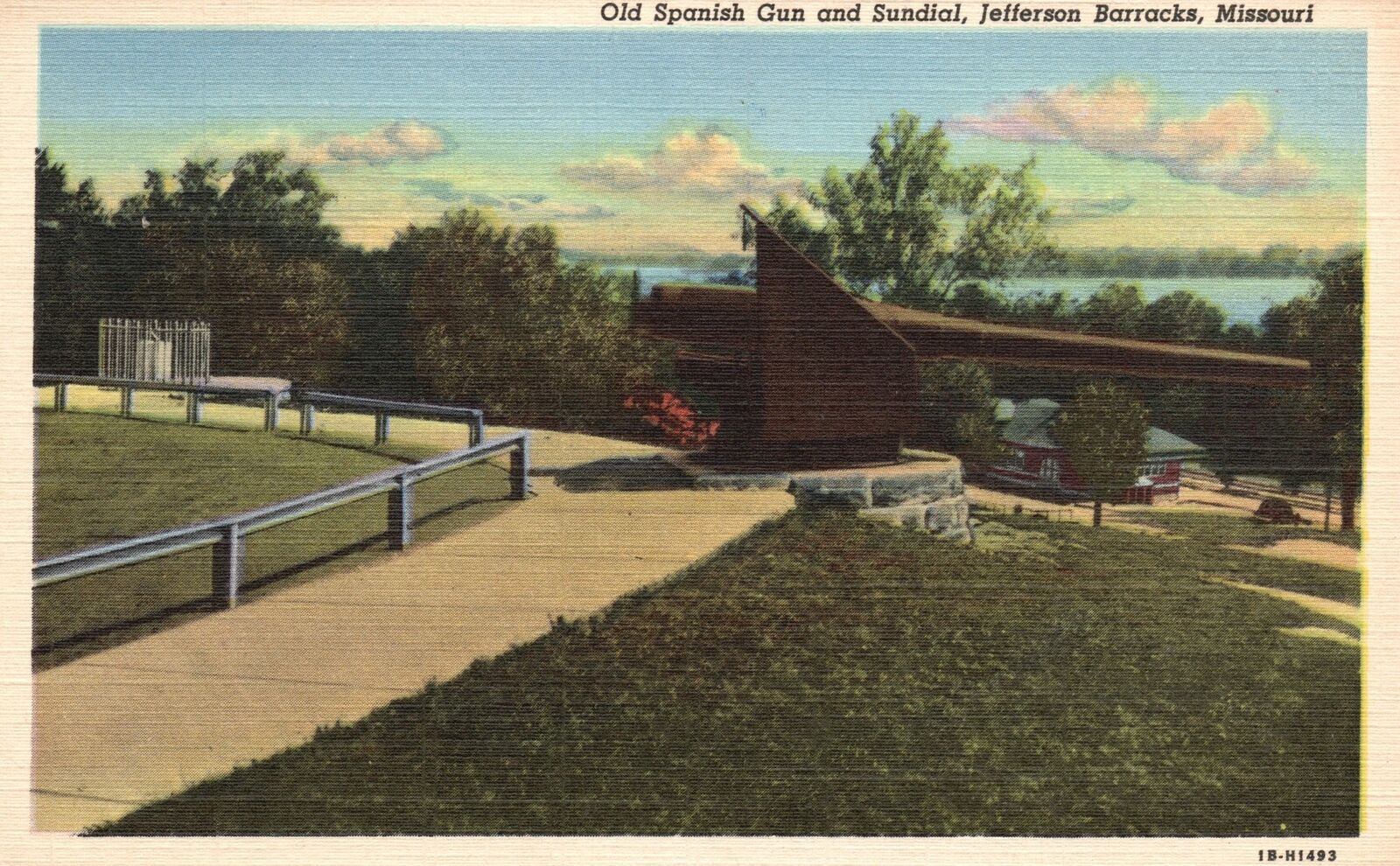 Vintage Postcard 1943 Old Spanish Gun and Sundial Jefferson Barracks Missouri MO