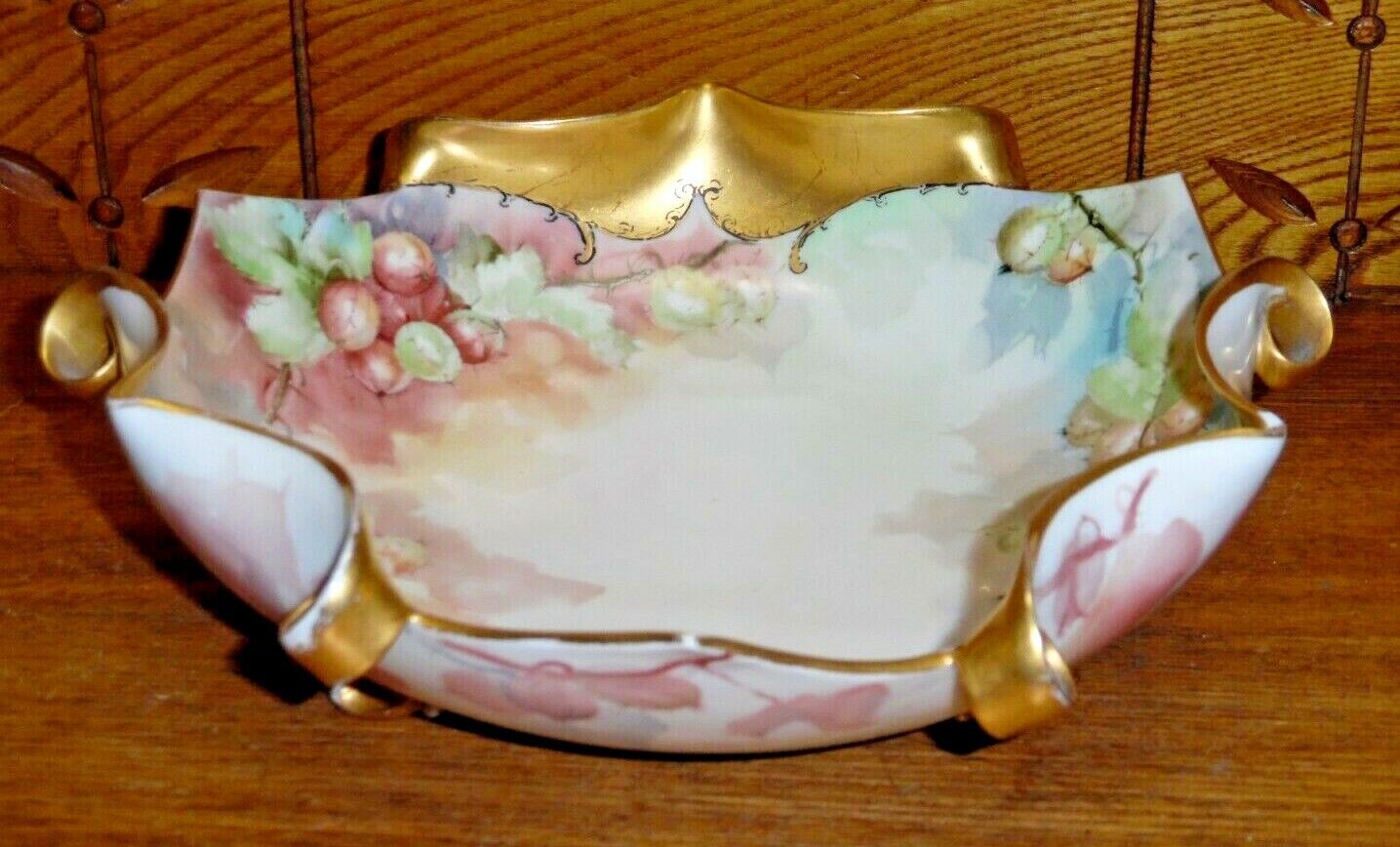 Unique Shape Antique Hand Painted Porcelain Bowl - A Couple Small Chips - 9\