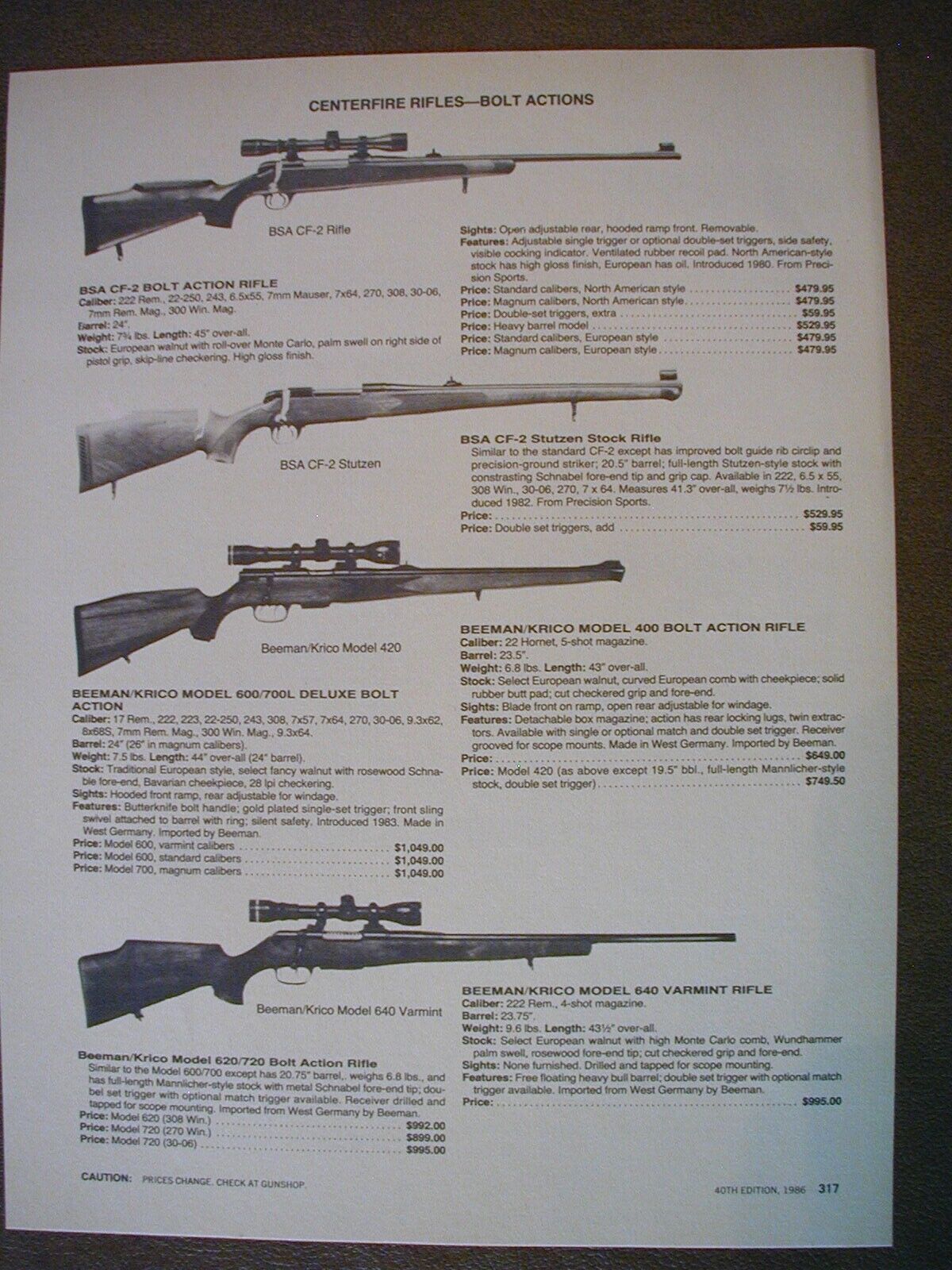 1986 Rifles BSA, Beeman, Beretta, Champlin 2 sided Vintage PRINT AD 65317