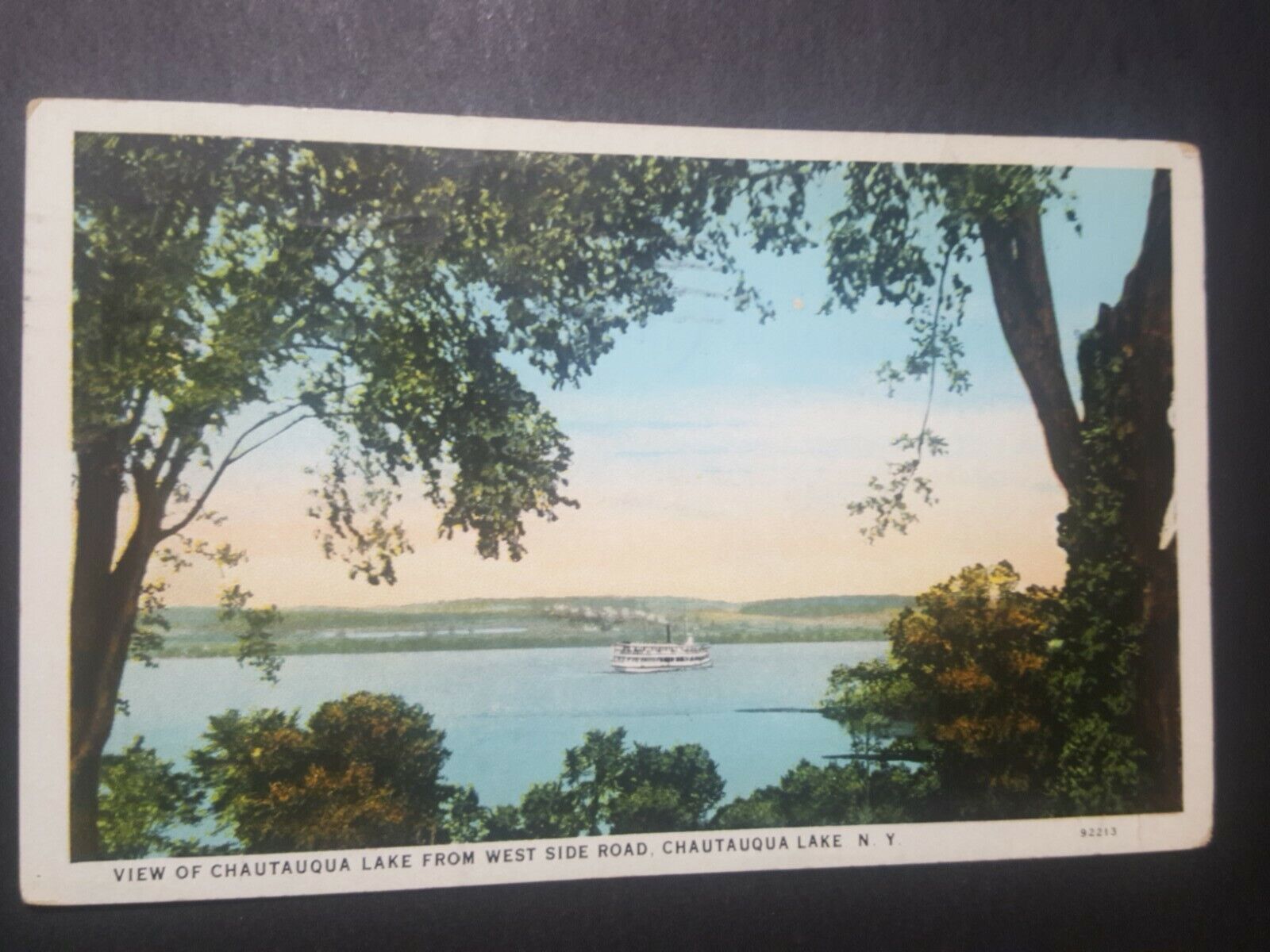 Vintage NEW YORK postcard  1929 postmark Steam ship on Lake Chautauqua Lake NY 