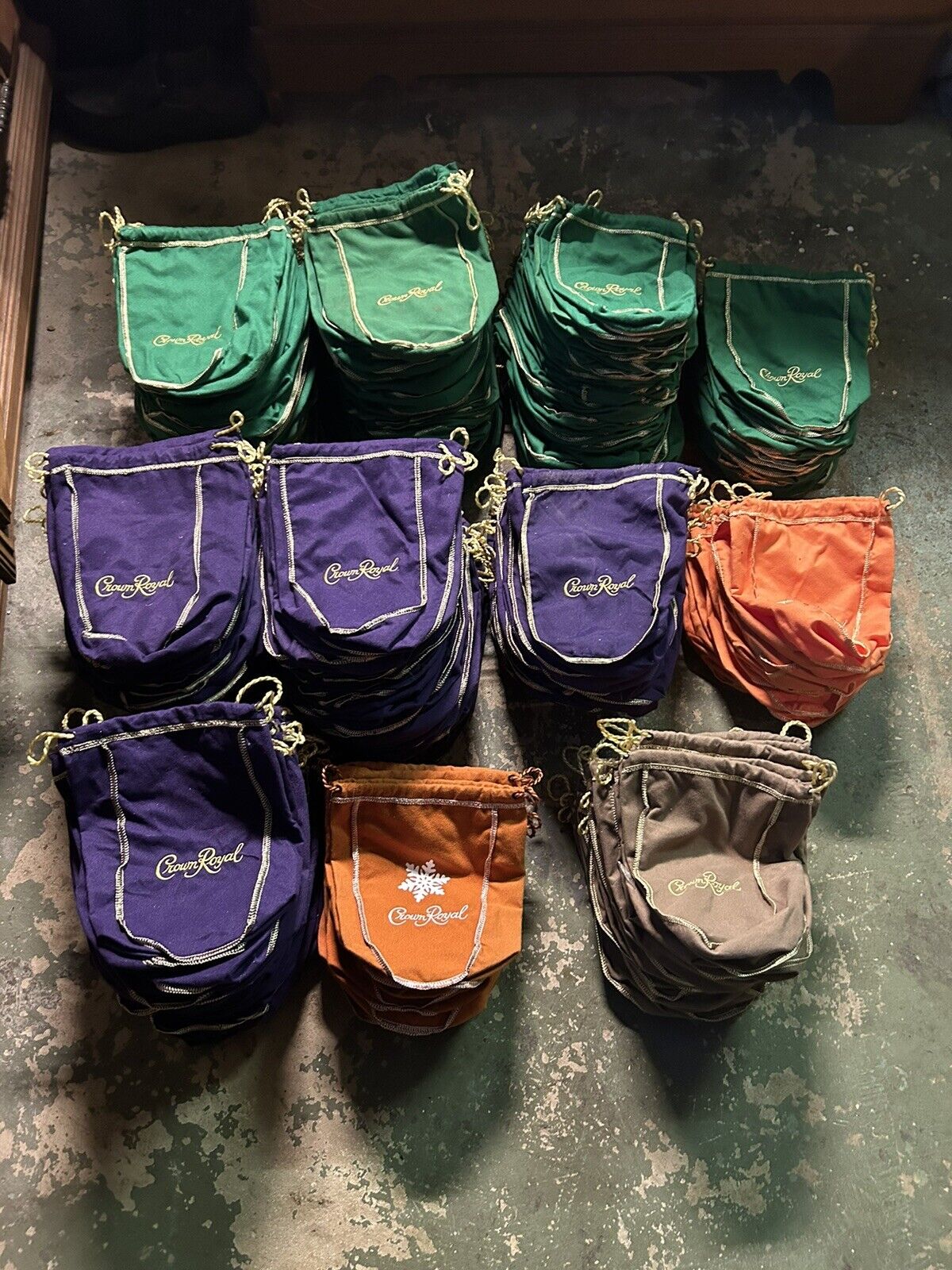 421 Crown Royal Bags Bulk Purple Green Peach Brown Gray 750 Ml