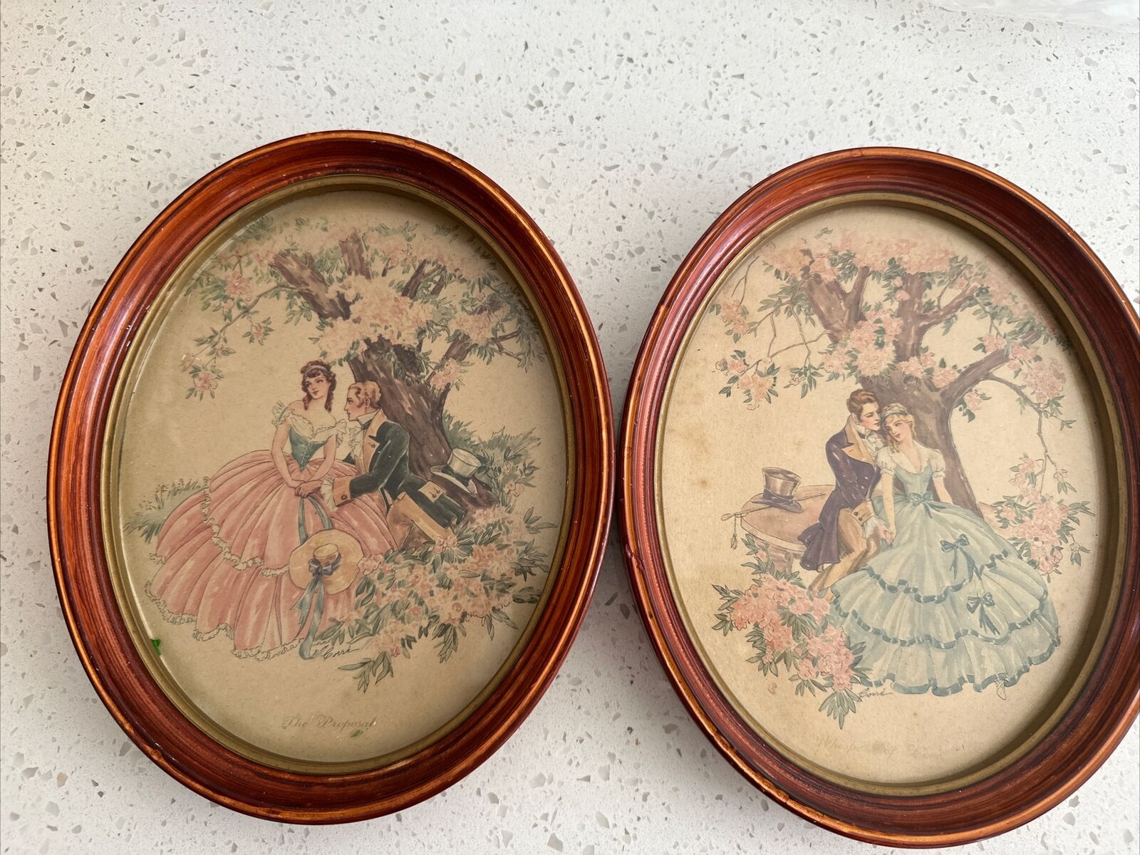2 Vtg Oval Victorian Theme Wall Decor “Whispers of Love” The Proposal” Corré