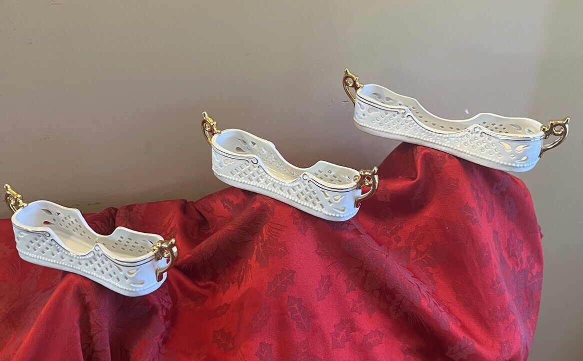 Stunning Vintage Porcelain Treasures Dragon Flatware Holders Gold Trim Set of (6