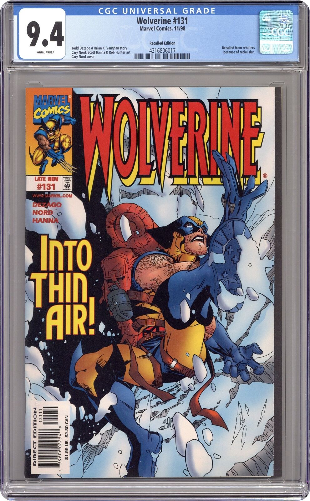 Wolverine #131B Uncensored Variant CGC 9.4 1998 4216806017