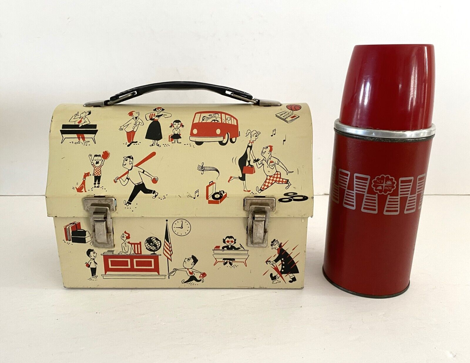 1957 Vintage Teenager Dome Lunchbox Thermos in Fine Condition Wow 