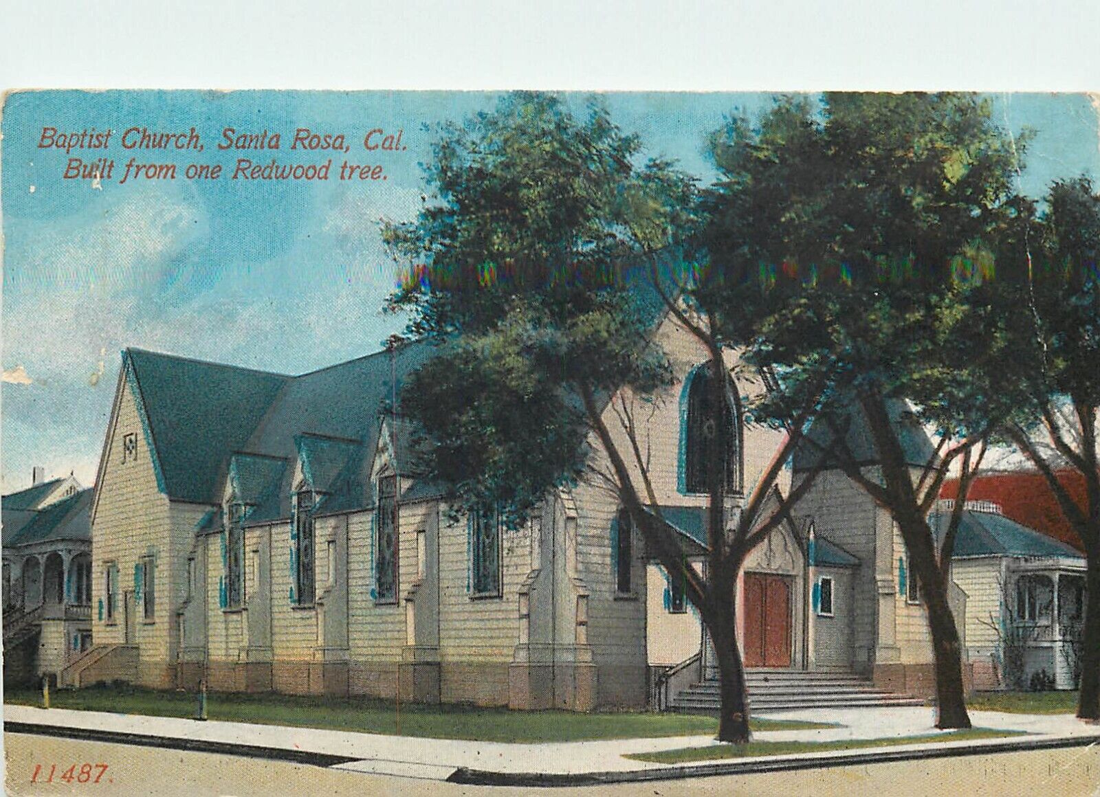Baptist Church Santa Rosa Built from one Redwood Tree Used 1920 Postcard CA R072