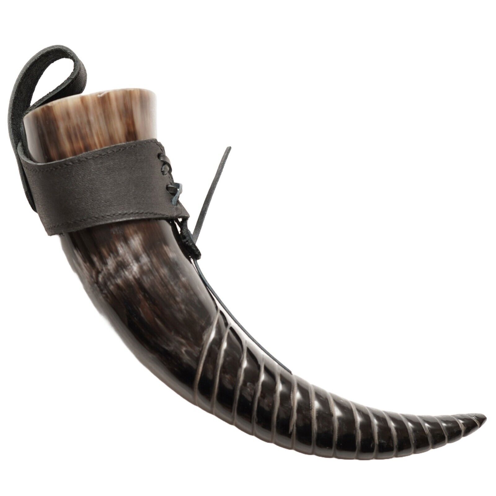 Medieval Drinking Horn with Black Leather Holster