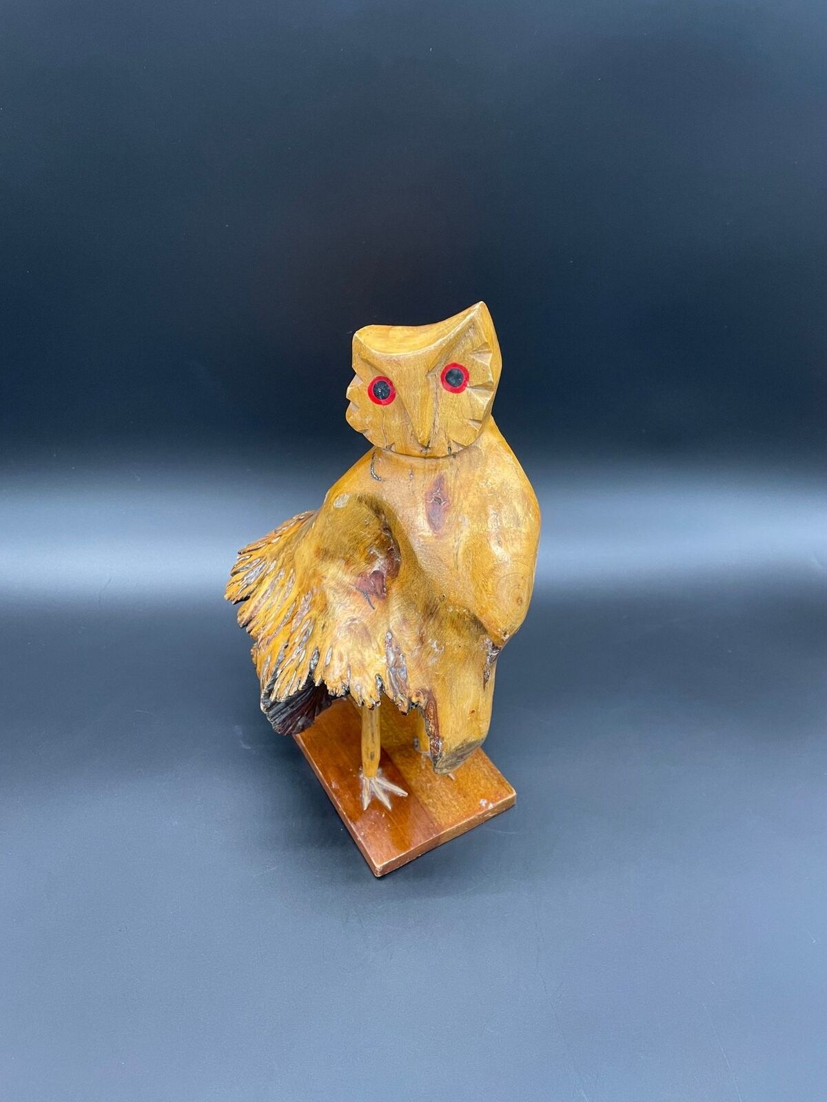 Vintage Wood Owl Burlwood Handmade Statue Figurine Folk Art Bird Natural Crafted