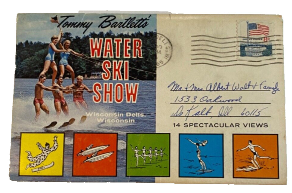 1965 Tommy Bartlett\'s Water Ski Show Postcard Fold-Out,Wisconsin Dells,parachute