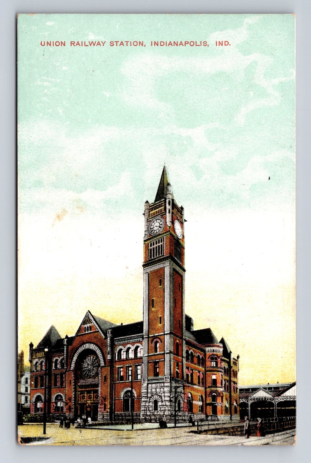 Indianapolis IN-Indiana, Union Railway Station, Clock Tower, Vintage Postcard