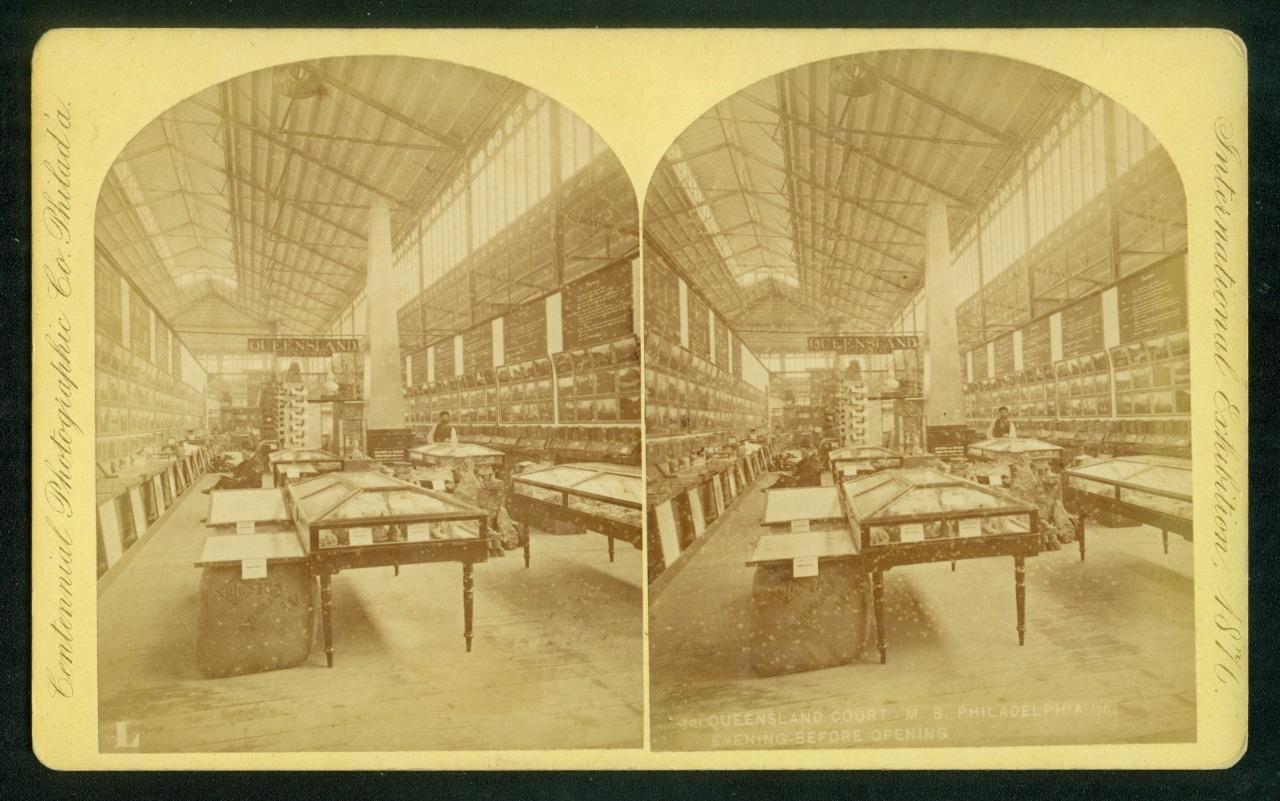 b195, Centennial Photo. Stereoview, #301, Main Building - Queensland, 1876 Expo