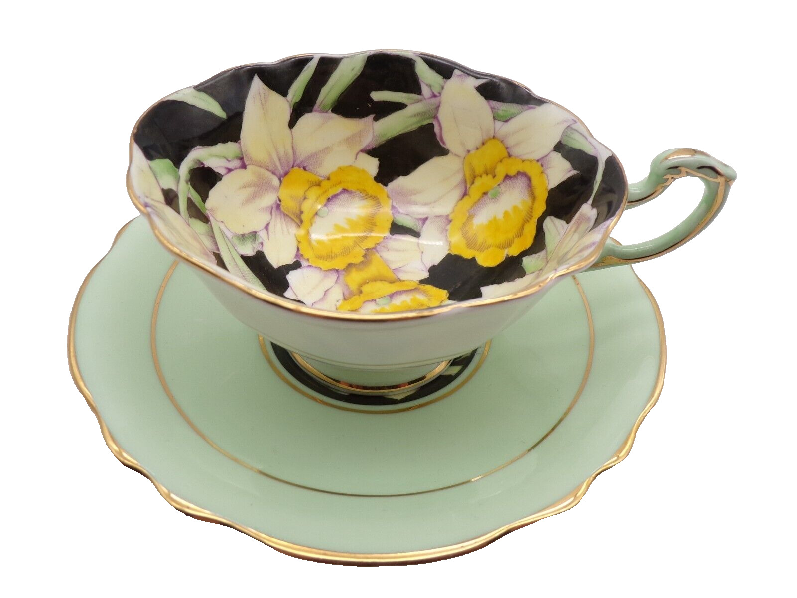 PARAGON by Appointment DAFFODIL TEACUP and SAUCER Green Black England