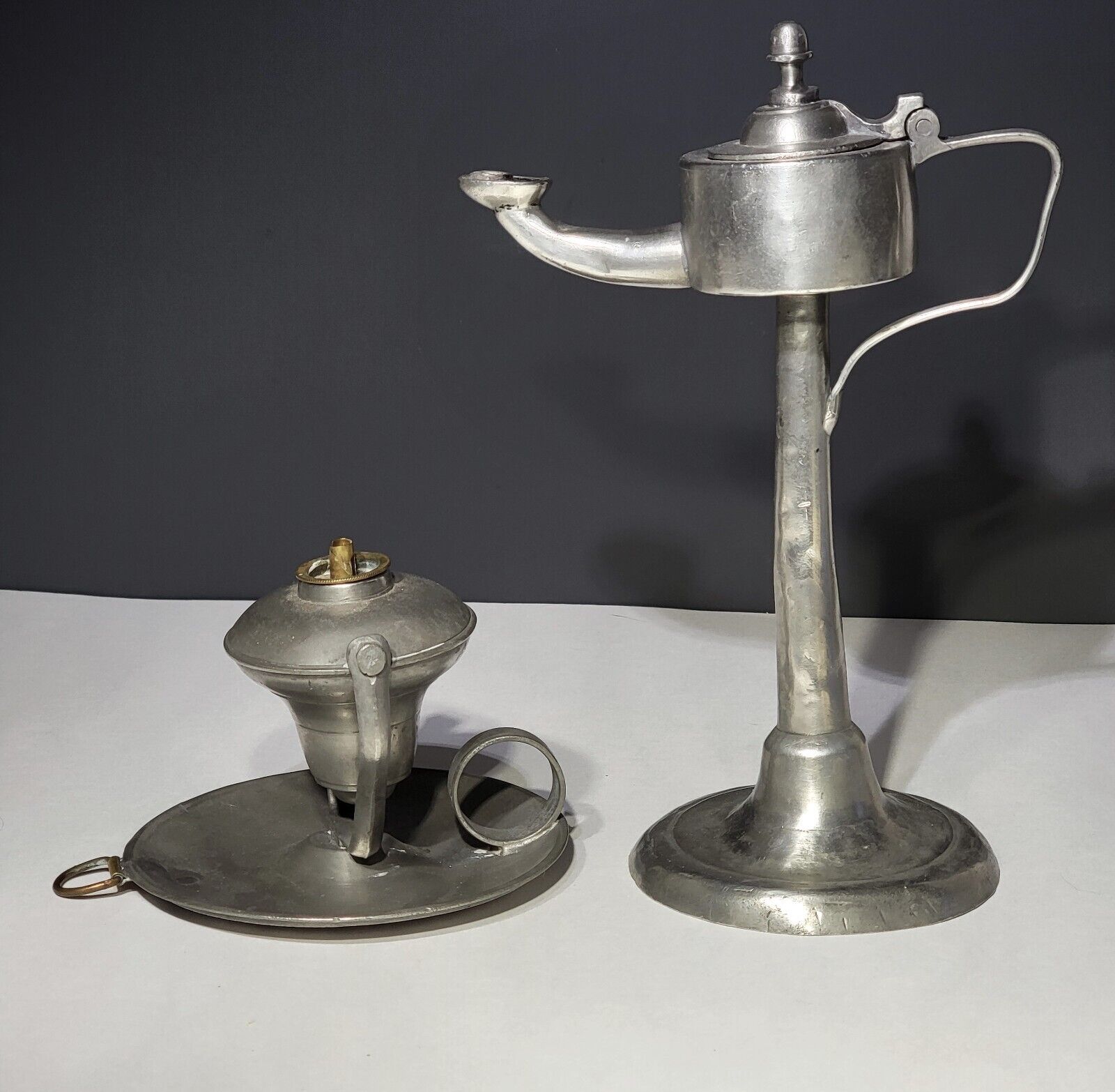 Antique Pewter Whale Oil Lamps