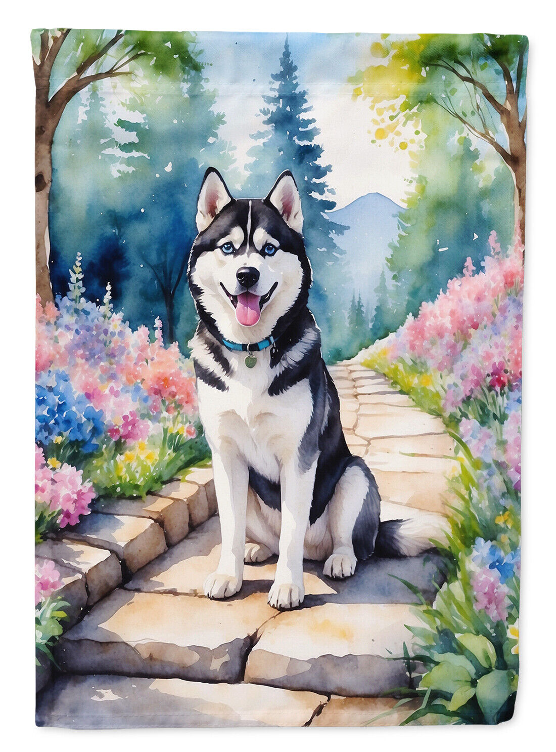 Siberian Husky Spring Path Flag Canvas House Size DAC6719CHF