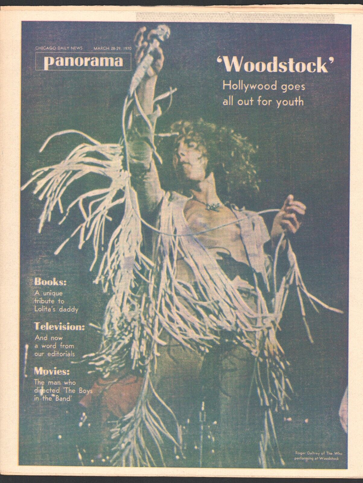 Woodstock 1969 Music Festival on cover Panorama Newspaper March 28 1970 Original