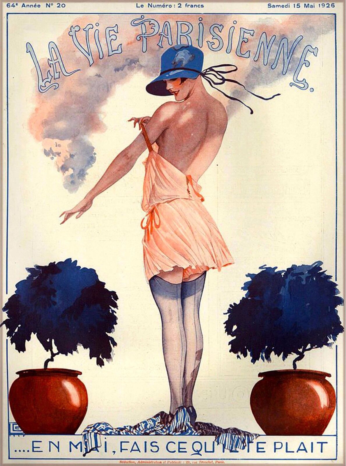 1926 La Vie Parisienne Undress French Riviera France Travel Advertisement Poster