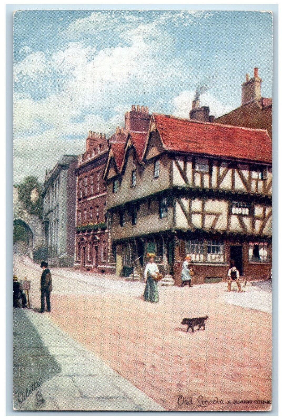 c1910 Old Lincoln A Quaint Corner England Unposted Oilette Tuck Art Postcard