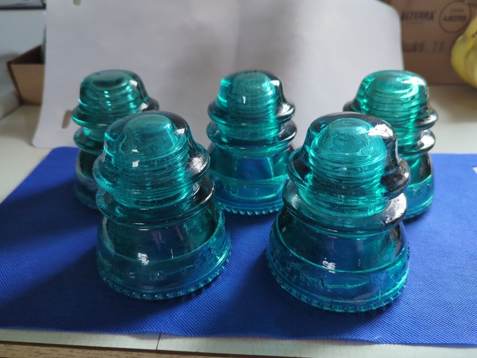 5 Aqua (Blue/Green)  Hemingray 42 Electrical Glass Insulator - Made in USA ###