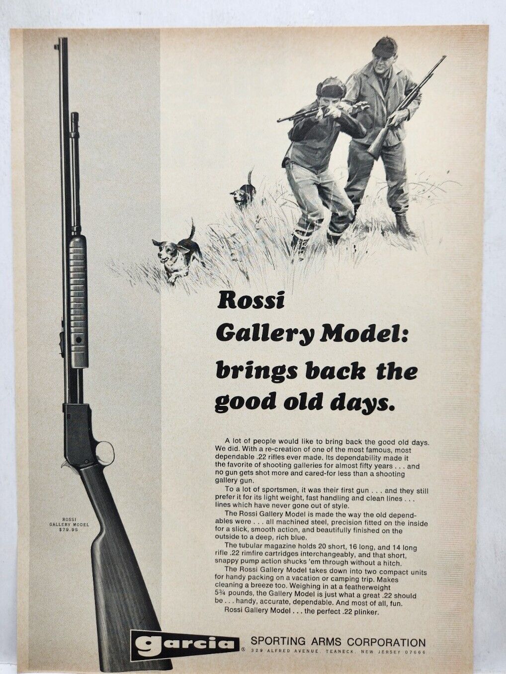 1970 Garcia Sporting Arms Rossi Gallery Rifle Print Ad Man Cave Art Poster 70\'s